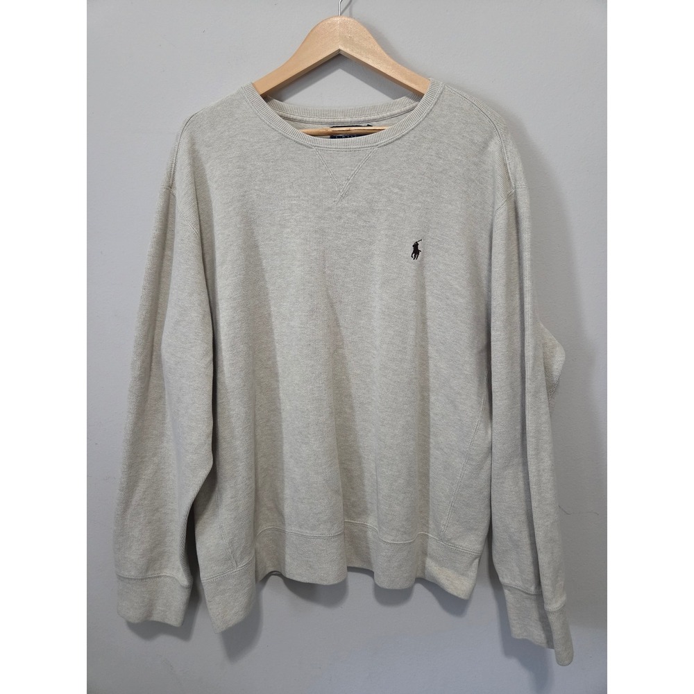 Polo Ralph Lauren Mens XL Oatmeal Heather Ribbed Crewneck Sweatshirt Cotton